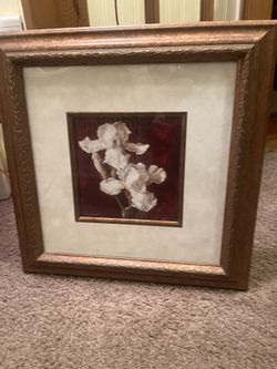 Burgundy/magnolia Flower In Bronze Colored Frame . No Flaws 18x 18
