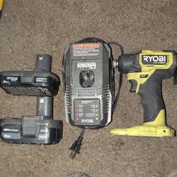 Ryobi Brushless Impact Driver, Batteries And Charger  Bundle