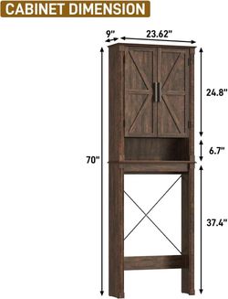 🥨jiteentarou Farmhouse Bathroom Storage Cabinet,Over The Toilet Storage Cabinet with Roman Column Decor,Tall Over The Toilet Shelf with Barn Doors,Ov