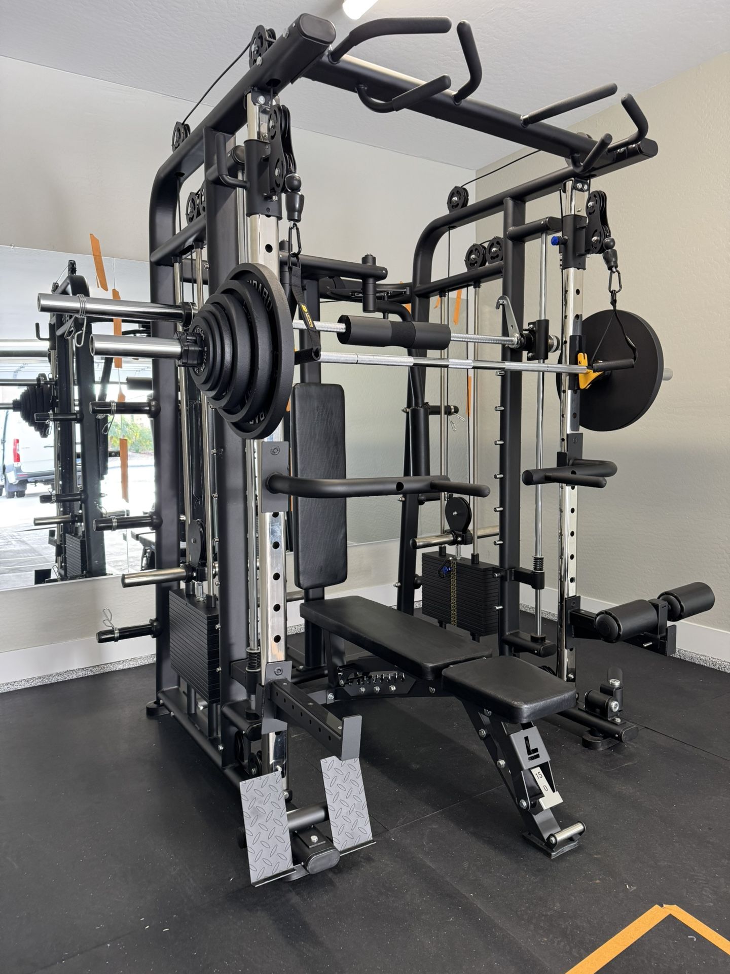 LLERO Commercial P1 Smith Machine - Full Gym Package w/ Weights, Mats & Bench - Free Delivery & Assembly