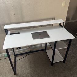 White Computer Desk With Monitor Stand
