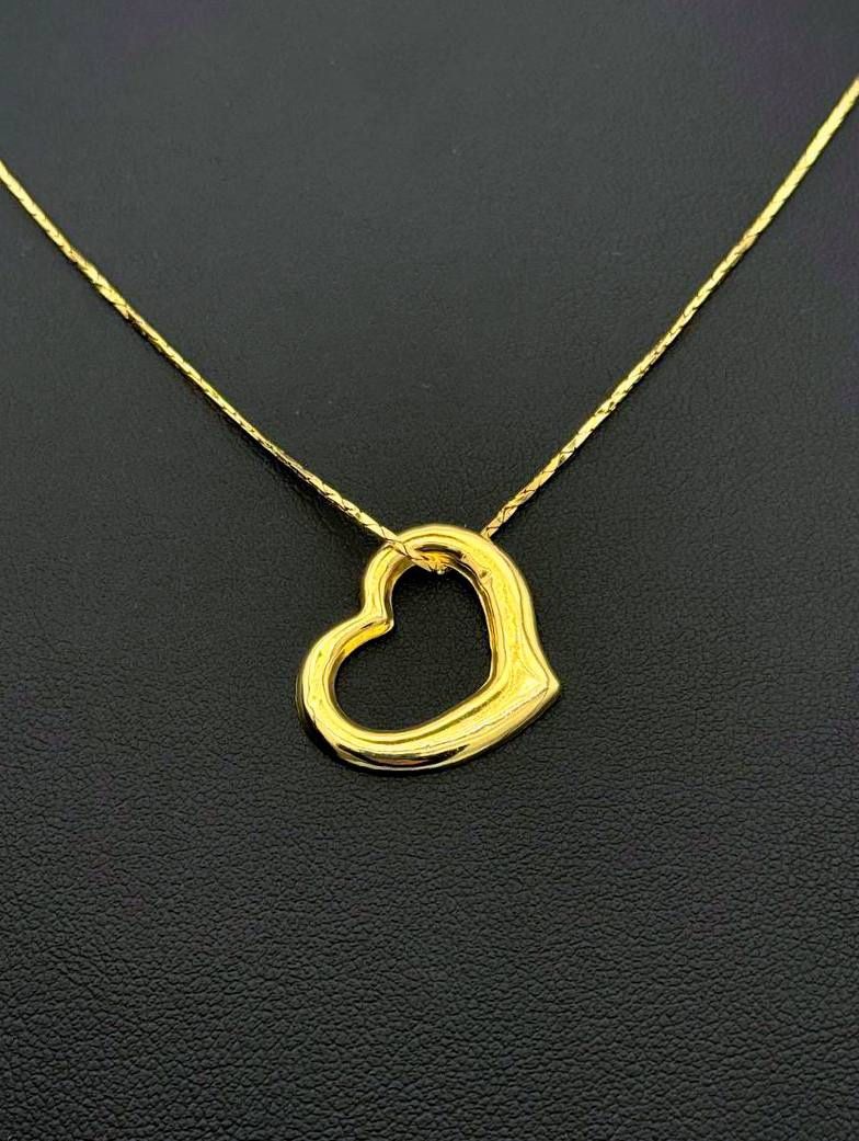14k solid yellow gold Heart love 24” Necklace Chain Charm Pendant
