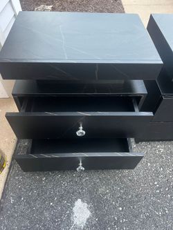 Set of 2 black night stands modern style with cabinet