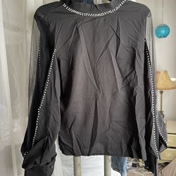 Chic Me Large Top With Pearls Around Collar And Sheer Sleeves Lined With Pearls As Well , Paid 18.00 Selling For 13.00