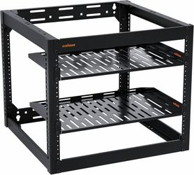 ECHOGEAR 10U Network Rack - Wall Mountable Heavy Duty 4 Post Design Holds All Your Networking & AV Gear - Open Frame Design Includes 2 1U Vented Shelv
