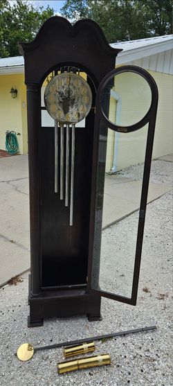 Antique 1920 Herschede Hall Clock 4-Tube Chime Grandfather Clock 2 Weight #6098 Complete UNTESTED
