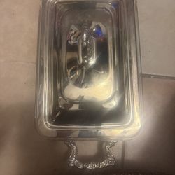 Vintage Oneida Silver Plate Pyrex Insert Covered Footed Casserole Serving Dish