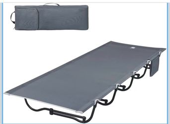 Folding Camping Cot for Adults, Compact Sleeping Cots with Side Pocket, Portable Heavy Duty Foldable Camp Bed with Carry Bag for Outdoor, Travel, Grey