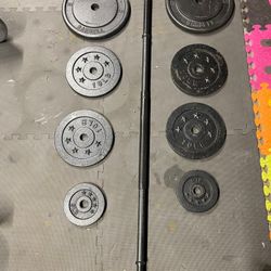 Weight Plates.  / Bar.      80 Dollars 