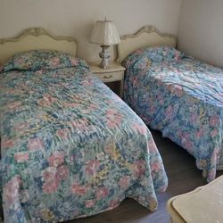 Two Twin Beds, Nightstand, Dresser with Mirror