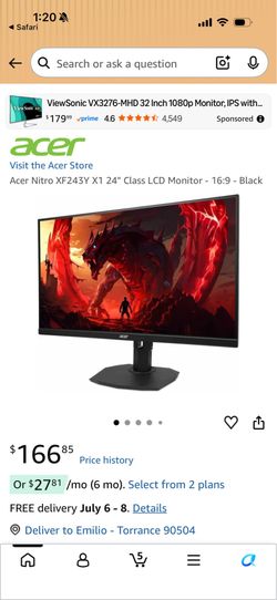 Acer Gaming Monitor 24 inc