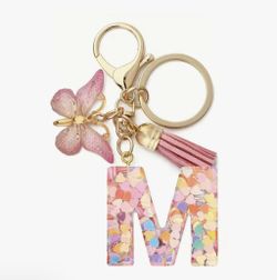 Initial pink Letter M Butterfly Keychain