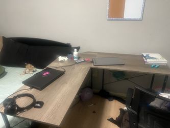 Rustic Gray L-Shaped Desk & Chair $40