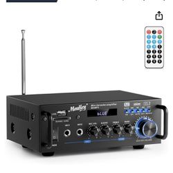 Moukey 2.0 Channel Stereo Bluetooth 5.0 Karaoke Amplifier, 300W Audio Stereo Receiver with RCA, USB, SD, 2 Mic Inputs, FM Radio, MAMP3