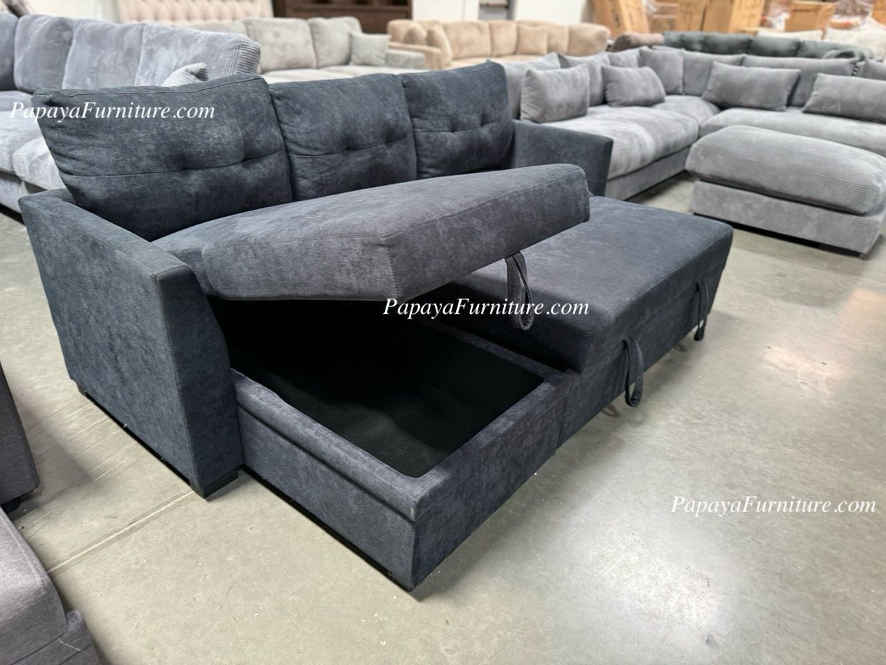 New Convertible Sectional Sofa Storage Chaise Dark Navy Blue Couch L Shape
