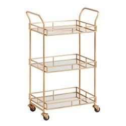 Cole Antique Brass and Mirror 3 Tier Bar Cart