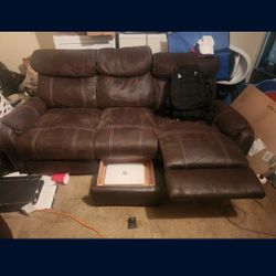 2 Recliner Media Couches And Refrigerator 