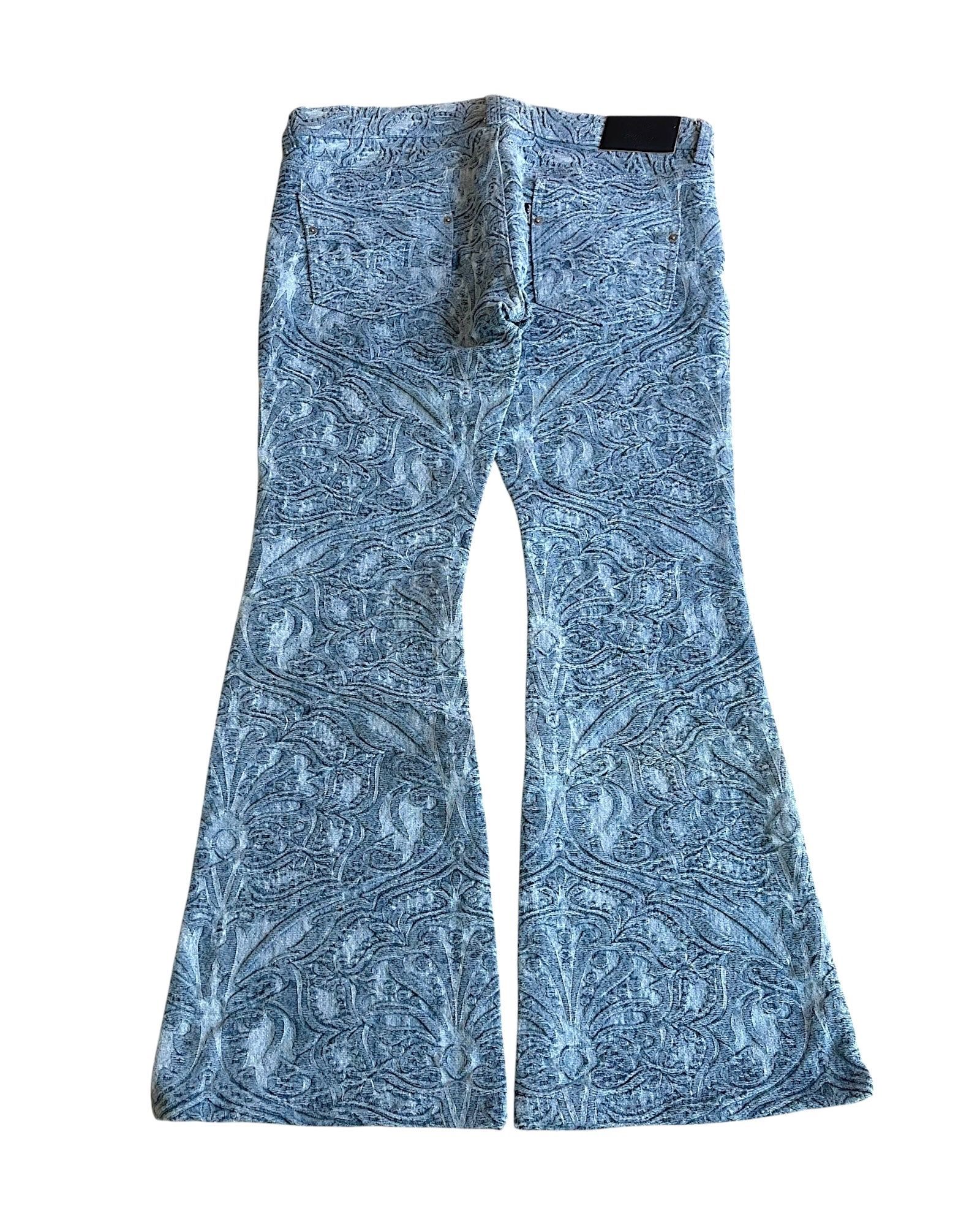 Tornado Mart Embossed Floral Tapestry Flare Denim Jeans Size LL 33