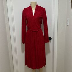 Byer Too Red Terry cloth Knee Length Dress Red Vintage 90s Jrs 9 Belted V Neck