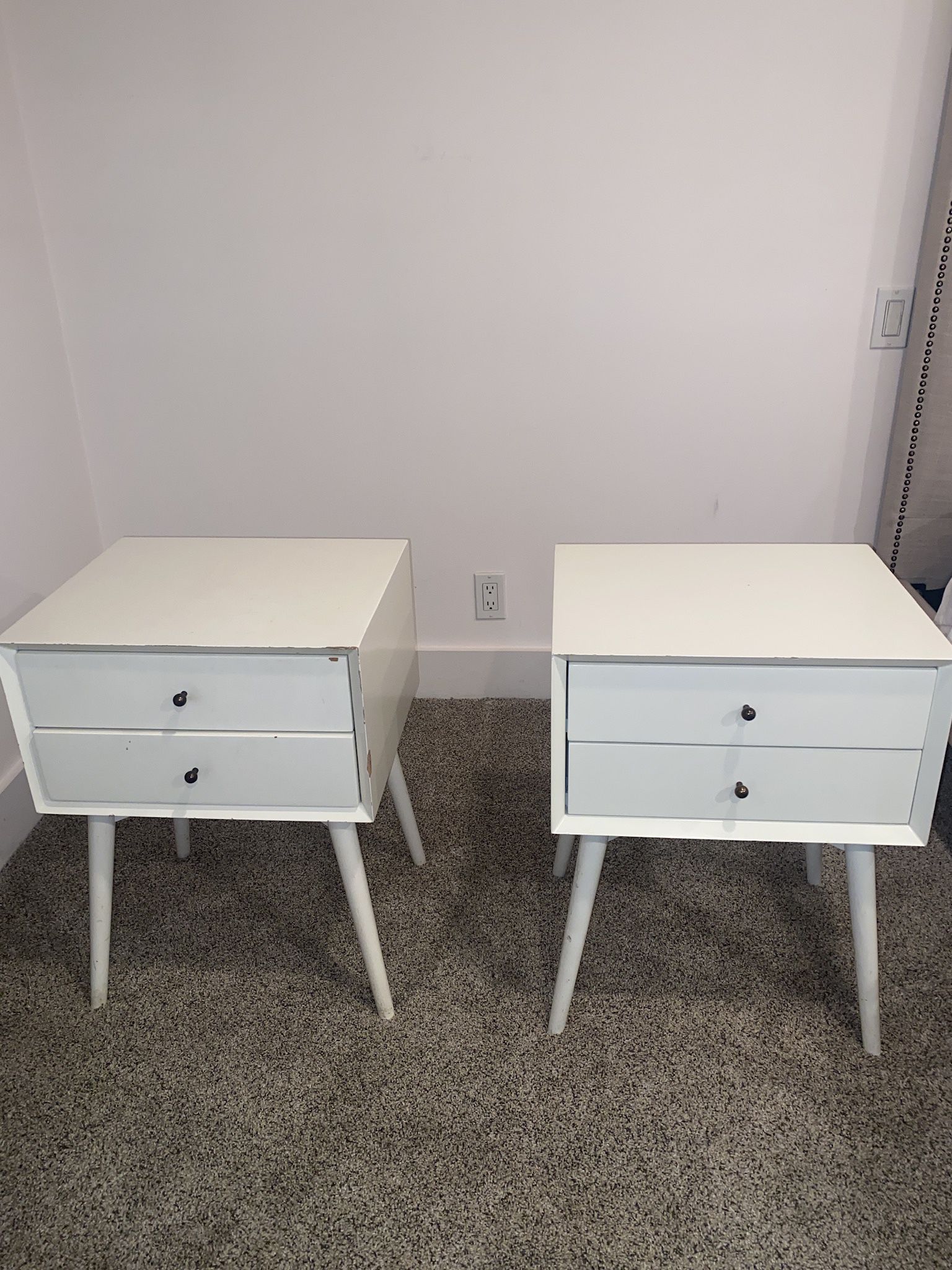 Small, white bedside TABLES- Set Of 2