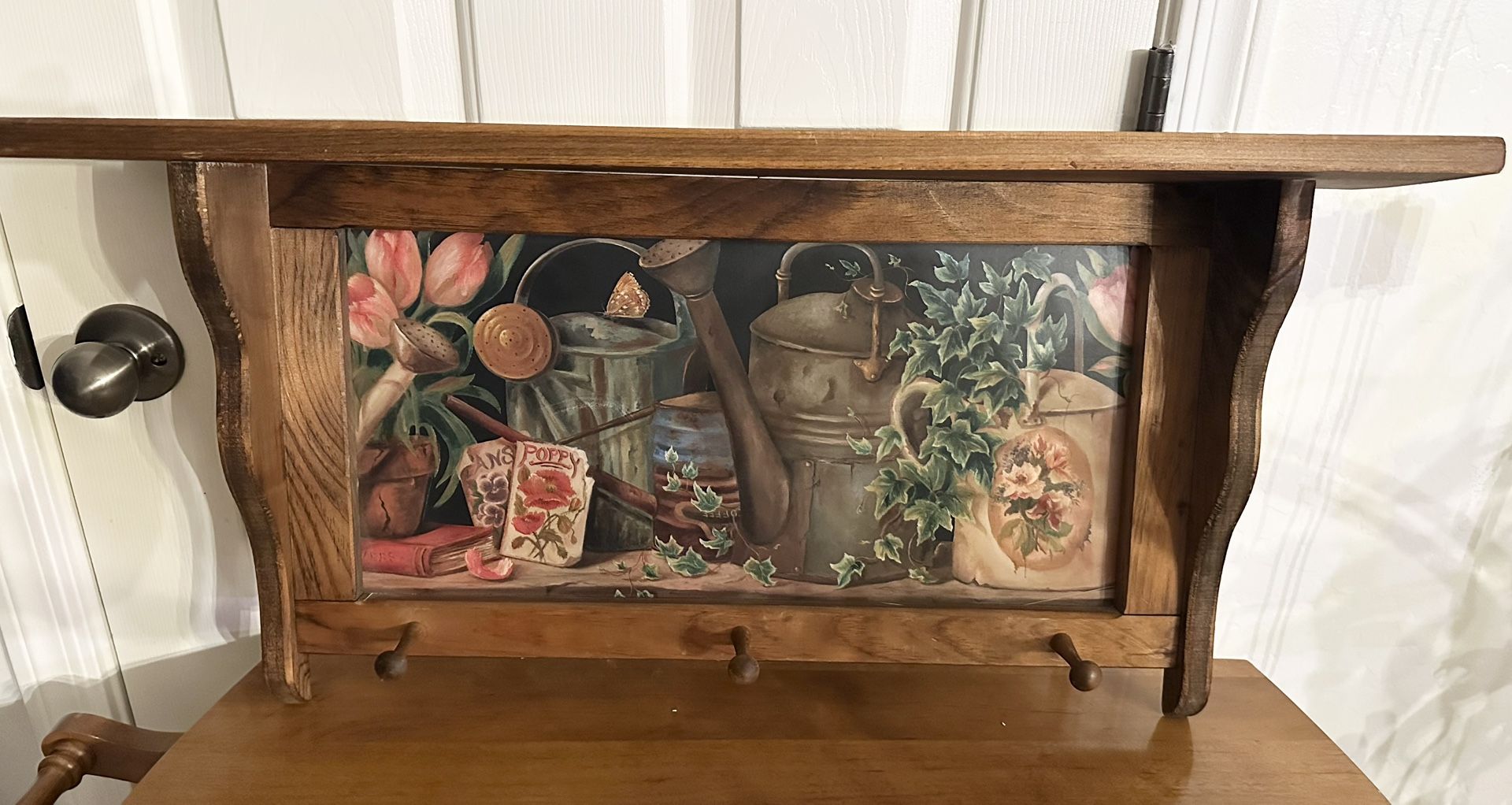 Vintage 3 Peg Wood Wall Shelf