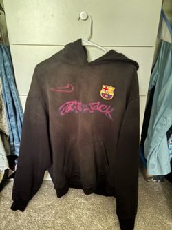 New Nike x Cactus Jack x FC Barcelona Spray Logo Hoodie Size Large Travis Scott