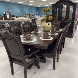 BROWN FORMAL DINING SET. 7-Piece (Table+6 Side Chairs)