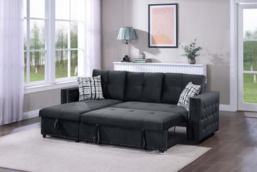 Sectional Convertible bed, Black Velvet, Reversible set up.  New Especial price