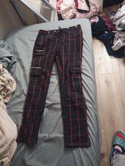 Men's Hot topic size large cotton flared suspender button pants Halloween costume Gothic alternative punk