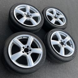 4 — 255/40r18 285/35r18 5x112 5x4.12 Stock Mercedes Staggered W218 CLS550 Wheels Rims Good Continental Tires