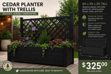 Handmade Black Cedar Planter w/ Trellis