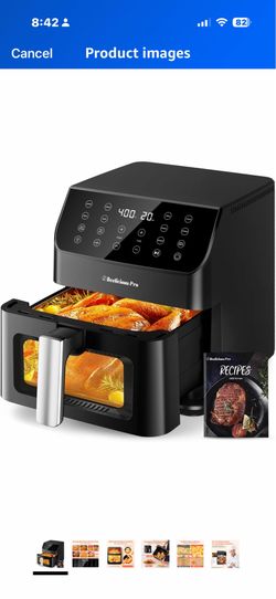 Beelicious Large AirFryer, 12-in-1 Digital Airfryer with Window, Dishwasher Safe, 5.8Qt, 40+ Recipes, Flavor-Lock Tech, Shake Reminder, Compact, Quiet