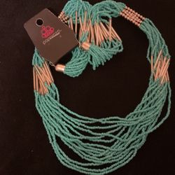 28” Multiple Strand Turquoise & Silver Beaded Necklace,by Paparazzi 