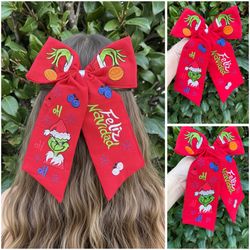 Grinch Christmas Red Hair Bow / Moño Rojo Navidad Grinch 