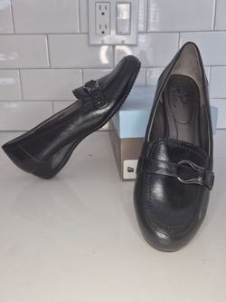 LifeStride Bounty Womens Loafers 7.5M Black Buckle Soft System Slip On Shoes New