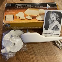 Vintage Sears Deluxe 2-Speed Massager (contact info removed) with Vibration, Heat, & 6 Attachments