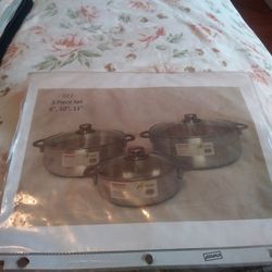 3 Pcs Cooking Pot With Glss Lid