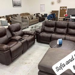 Brand New Real Leather Edmar Reclining Sofa and Loveseat With İnterest Free Payment Options 
