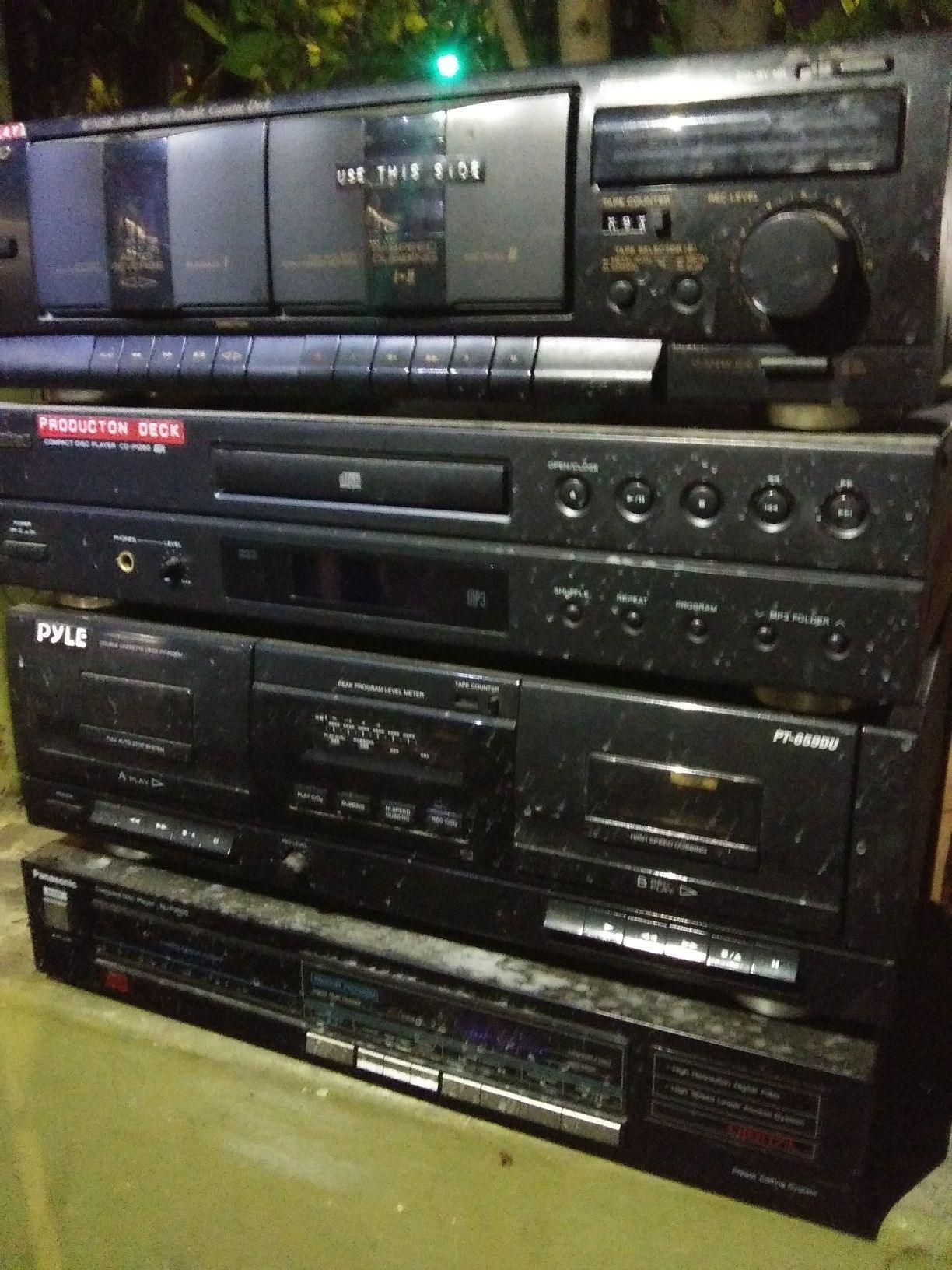 Teac, pioneer, and Sony recording equipment.