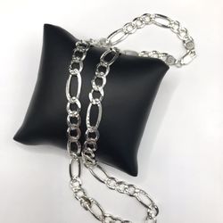 925 Sterling Silver Figaro Chain Men’s Necklace Size 24”