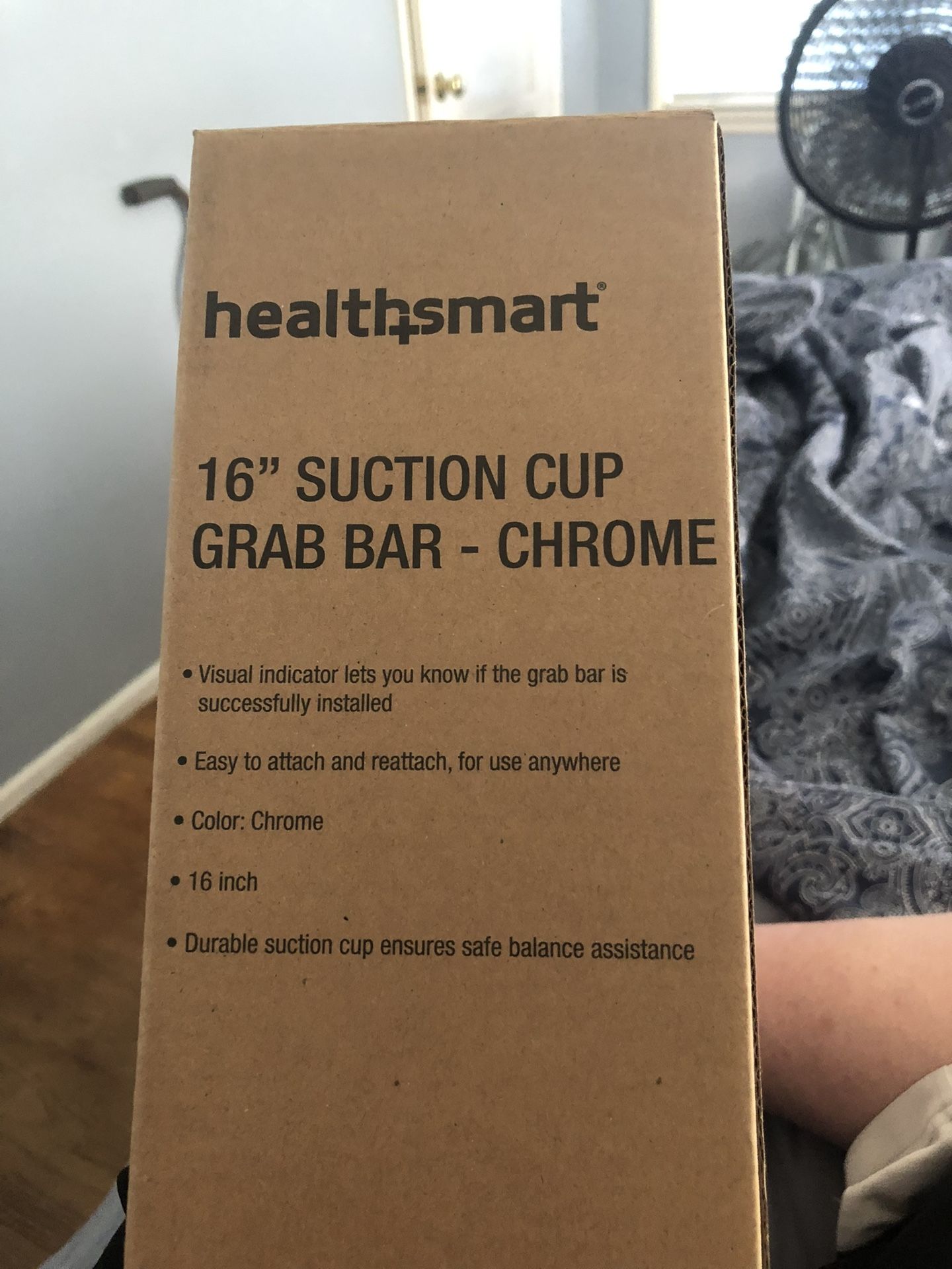 Health Smart 16 Inch Suction Cup Grab Bar Chrome