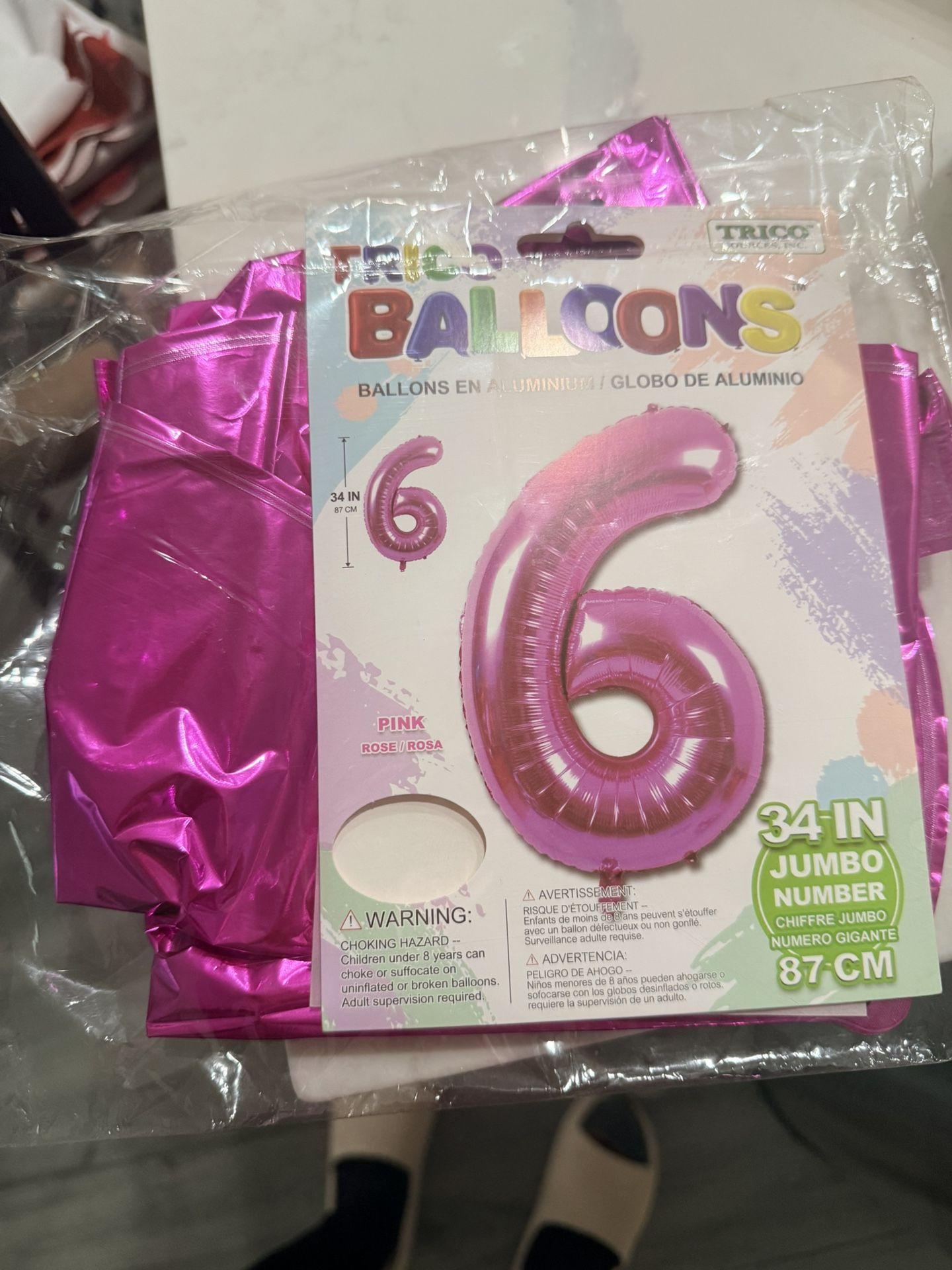 #6 pink aluminum balloon, 34 inches (Jumbo)