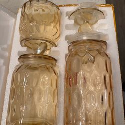 Vintage Amber Glass Storage Jars – Set of 3 (Decorative & Aesthetic)