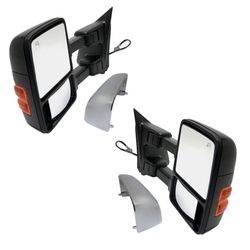 JC Whitney® Driver and Passenger Side Towing Mirror, Power Adjust, Heated, Power Folding, With 1 Chrome and 1 Paintable Cap, In-housing Signal Light, 