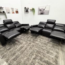 Black Leather Recliner Couch Set - Free Delivery