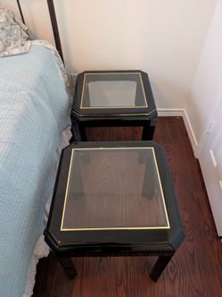 Black Lacquer Glass Top End Tables Set of 2