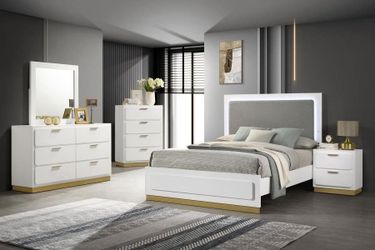 Modern 2 tone finish led Light Queen bedroom set