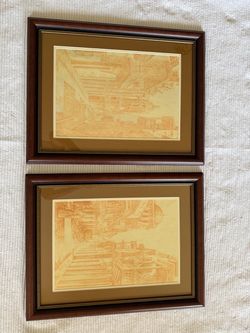 21” x 27” wood matted frames with etchings