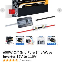 Eco Worthy 600W Off Grid Pure Sine Wave Inverter 12V to 110V NEW $75