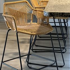 Boho Style Rattan Bar Stools, Set of 4 